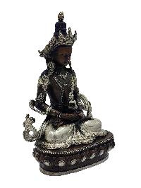 Aparimita, Buddhist Miniature Statue, [silver And Chocolate Oxidized], Amitayus, Chepame