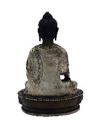 Shakyamuni Buddha, Buddhist Miniature Statue, [silver And Chocolate Oxidized]