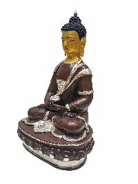 Amitabha Buddha, Buddhist Handmade Statue, [silver Plated And Chocolate Oxidized], [face Painted]