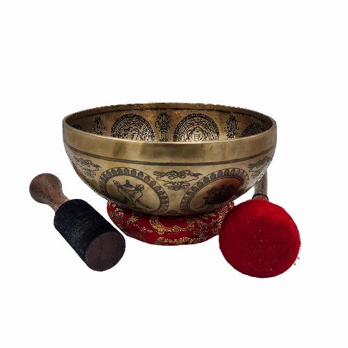 Jambati Singing Bowl, Buddhist Hand Beaten, With Fine Etching Carving