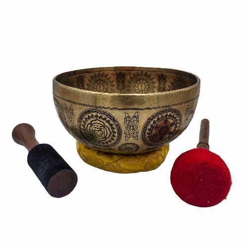 Jambati Singing Bowl, Buddhist Hand Beaten, With Fine Etching Carving