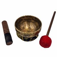 Singing Bowl, Buddhist Hand Beaten, Moon Carved, Antique Finishing