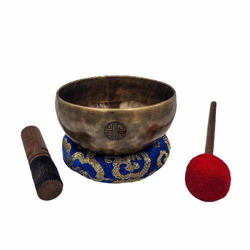 Singing Bowl, Buddhist Hand Beaten, Moon Carved, Antique Finishing