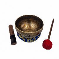 Singing Bowl, Buddhist Hand Beaten, Moon Carved, Antique Finishing