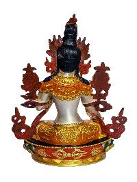 [white Tara], Buddhist Handmade Statue, [partly Gold And Silver Plated], [original Mold], [traditonal Color Finishing]