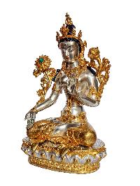 [white Tara], Buddhist Handmade Statue, [partly Gold And Silver Plated], [original Mold]