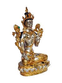 [white Tara], Buddhist Handmade Statue, [partly Gold And Silver Plated], [original Mold]