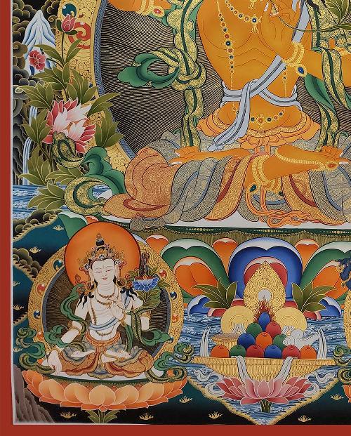 Manjushree Thangka, Tibetan Buddhist Art, Hand Painted, [real Gold], [three Great Bodhisattvas]