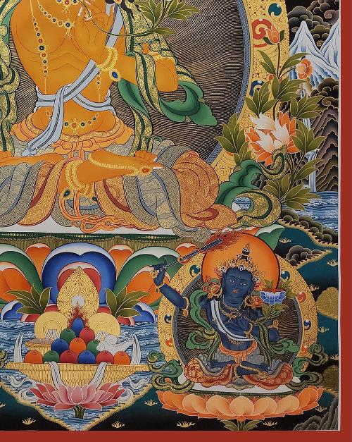 Manjushree Thangka, Tibetan Buddhist Art, Hand Painted, [real Gold], [three Great Bodhisattvas]