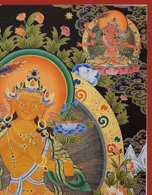 Manjushree Thangka, Tibetan Buddhist Art, Hand Painted, [real Gold], [three Great Bodhisattvas]