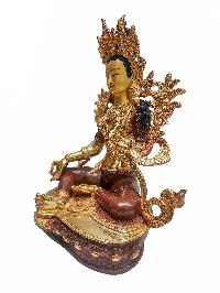 [green Tara], Buddhist Handmade Statue, [partly Gold Plated] With [face Painted]