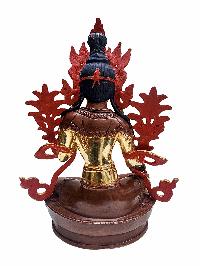 [green Tara], Buddhist Handmade Statue, [partly Gold Plated] With [face Painted]