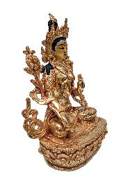 [white Tara], Buddhist Handmade Statue, [full Gold Plated] With [face Painted]