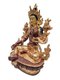 [green Tara], Buddhist Handmade Statue, [partly Gold Plated] With [face Painted]