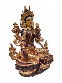 [green Tara], Buddhist Handmade Statue, [partly Gold Plated] With [face Painted]