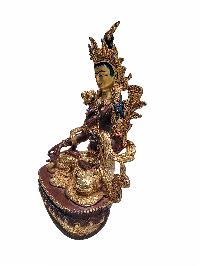 [white Tara], Buddhist Handmade Statue, [partly Gold Plated] With [face Painted]