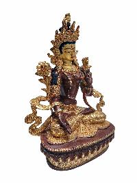 [white Tara], Buddhist Handmade Statue, [partly Gold Plated] With [face Painted]