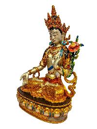 [white Tara], Buddhist Handmade Statue, [partly Gold Plated] With [face Painted], [master Quality]