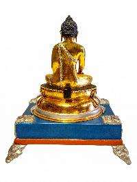 [shakyamuni Buddha], Buddhist Handmade Statue In Throne, [silver Plated], [stone Setting] And [gold Painted], [master Quality]