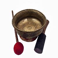 Uncommon Singing Bowl, Buddhist Hand Beaten [carved], With Design