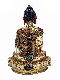 [shakyamuni Buddha], Buddhist Handmade Statue, [gold Plated], [face Painted] And [stone Setting]