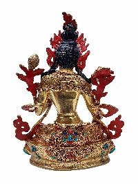 [white Tara], Buddhist Handmade Statue, [gold Plated], [face Painted] And [stone Setting]