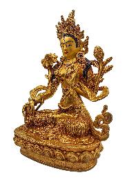 [white Tara], Buddhist Handmade Statue, [gold Plated] And [face Painted]