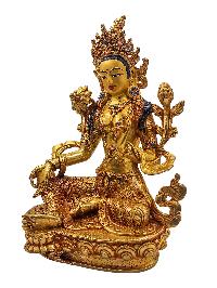 [green Tara], Buddhist Handmade Statue, [gold Plated] And [face Painted]