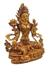 [green Tara], Buddhist Handmade Statue, [gold Plated] And [face Painted]