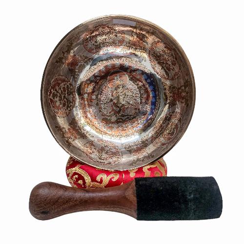 Jambati Singing Bowl Singing Bowl, Buddhist Hand Beaten, Jambhala Carved, Silver Plated