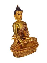 [medicine Buddha], Buddhist Handmade Statue, [gold Plated] With [face Painted]