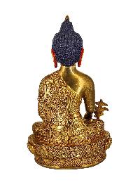 [medicine Buddha], Buddhist Handmade Statue, [gold Plated] With [face Painted]