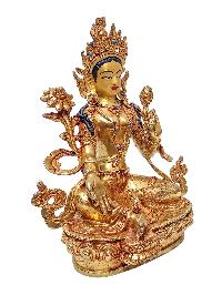 [green Tara], Buddhist Handmade Statue, [gold Plated] And [face Painted]