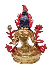 [green Tara], Buddhist Handmade Statue, [gold Plated] And [face Painted]