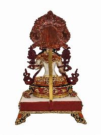 [white Tara], Buddhist Handmade Statue With Stand, [partly Gold Plated], [traditional Color Finishing] And Stone Setting