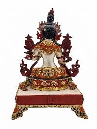 [white Tara], Buddhist Handmade Statue With Stand, [partly Gold Plated], [traditional Color Finishing] And Stone Setting