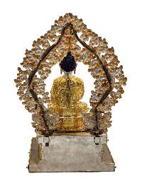 [shakyamuni Buddha], Buddhist Handmade Statue On Throne, [gold And Silver Plated], [stone Setting], [high Quality]