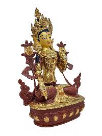 [white Tara], Buddhist Handmade Statue, [partly Gold Plated] And [face Painted]