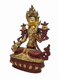 [white Tara], Buddhist Handmade Statue, [partly Gold Plated] And [face Painted]