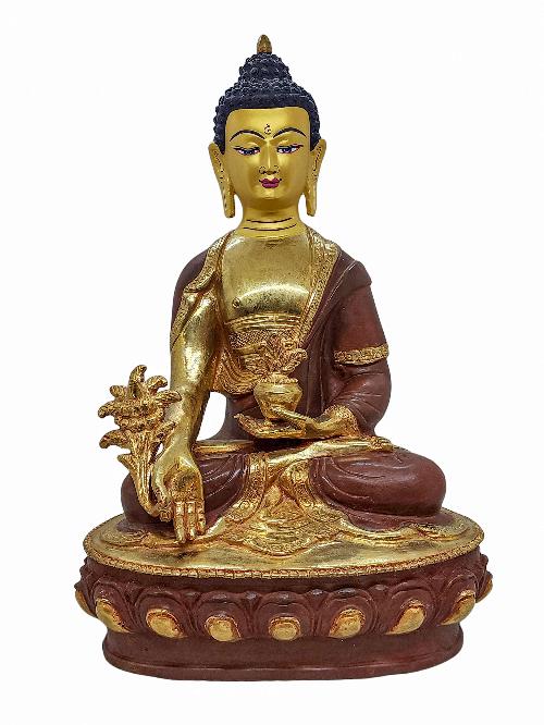 [medicine Buddha], Buddhist Handmade Statue, [partly Gold Plated] And [face Painted]