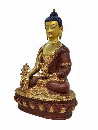 [medicine Buddha], Buddhist Handmade Statue, [partly Gold Plated] And [face Painted]