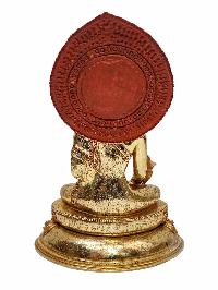 [medicine Buddha], Buddhist Handmade Statue, [gold Plated], [face Painted], [stone Setting] And [double Base]