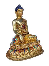 [shakyamuni Buddha], Buddhist Handmade Statue, [face Painted], [gold Plated] And [stone Setting]
