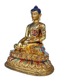 [shakyamuni Buddha], Buddhist Handmade Statue, [face Painted], [gold Plated] And [stone Setting]