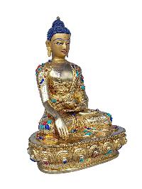 [shakyamuni Buddha], Buddhist Handmade Statue, [face Painted], [gold Plated] And [stone Setting]