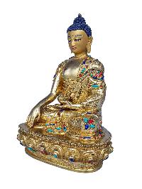 [shakyamuni Buddha], Buddhist Handmade Statue, [face Painted], [gold Plated] And [stone Setting]