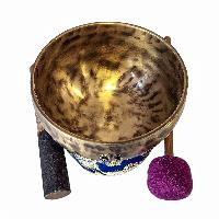 [full Moon Bowl], Buddhist Hand Beaten, Moon Carved, Antique Finishing, Note F 350 Hz