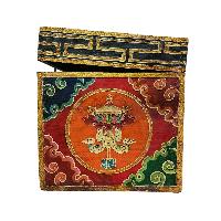 Tibetan Ritual Wooden Box With Ashtamangala Carved, Painted, [big]