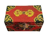 Tibetan Ritual Wooden Box With Vajra Design, Painted, Orange, [small]