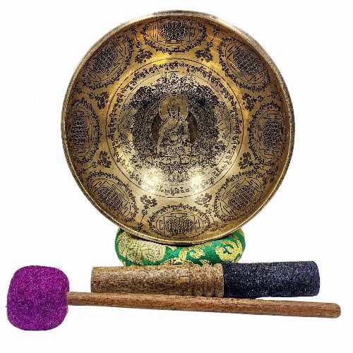 Singing Bowl, Buddhist Hand Beaten, With Fine Etching Carving, Shakyamuni Buddha